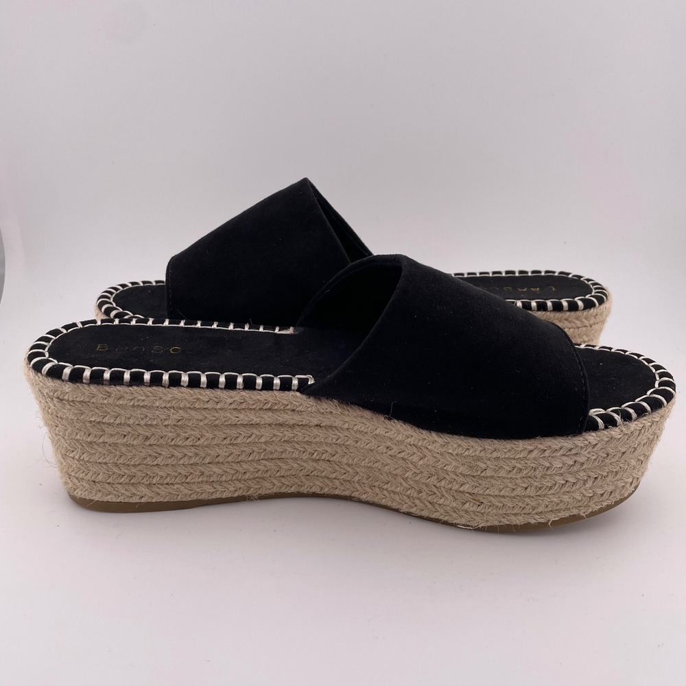 Bamboo Espadrille Wedge Sandals Platform Slides Black Comfort Casual Summer 8.5 - Picture 4 of 6